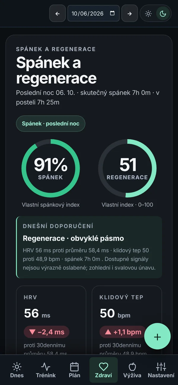 Obrazovka Zdraví: spánek a regenerace