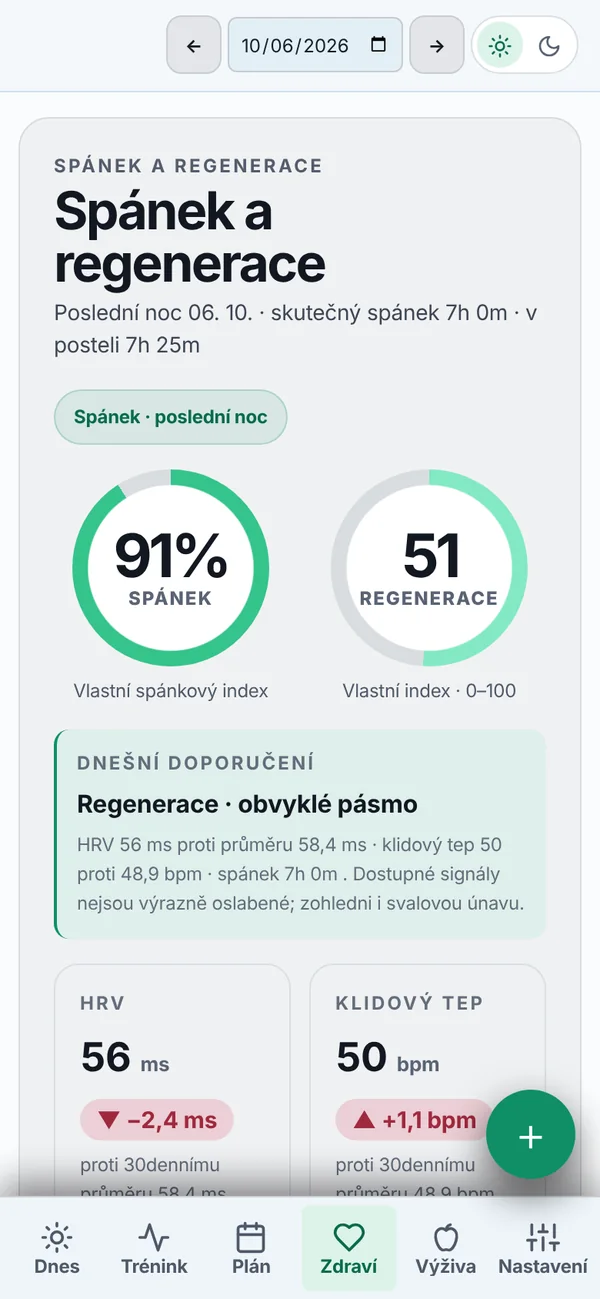 Obrazovka Zdraví: spánek a regenerace