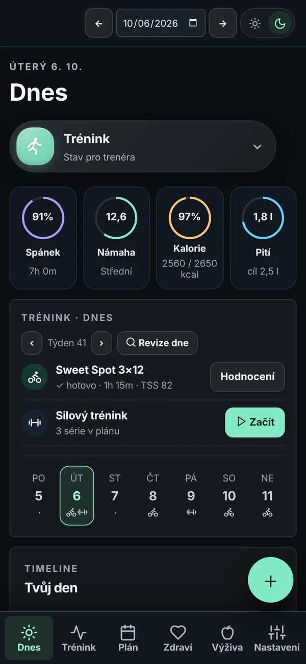 Loadwise v telefonu: obrazovka Dnes