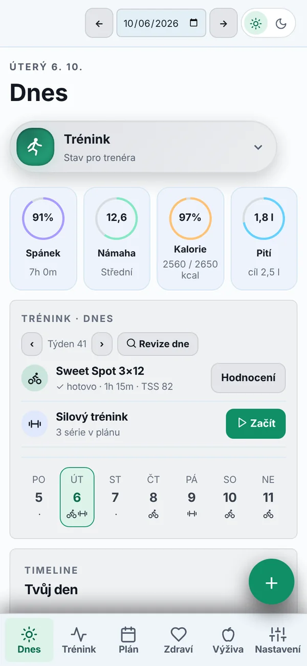 Loadwise v telefonu: obrazovka Dnes